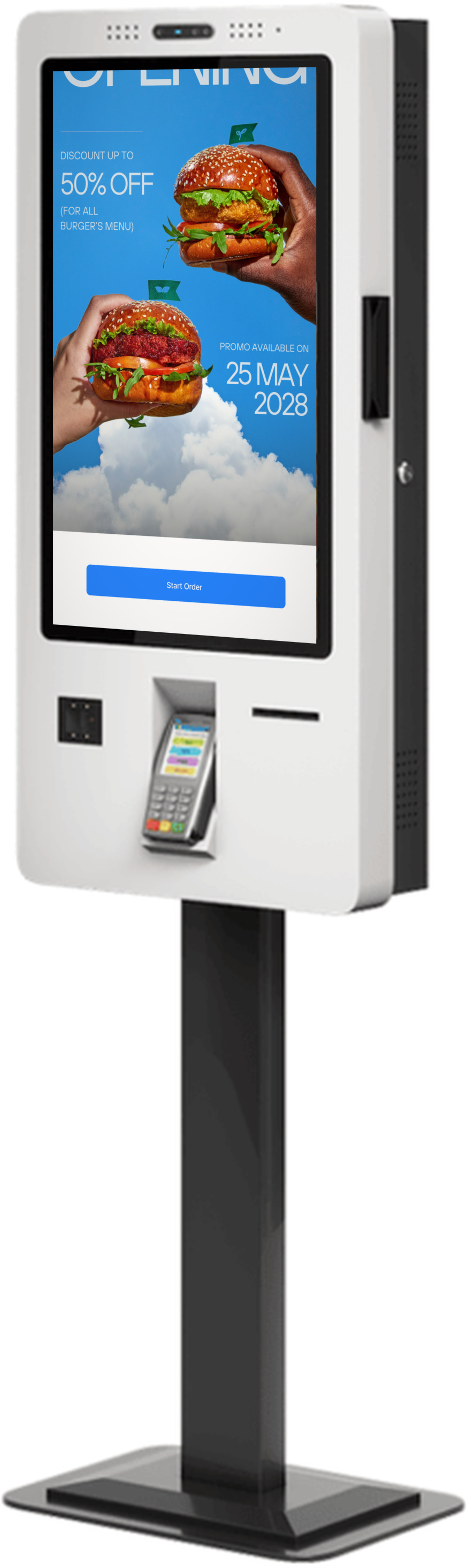 Döşəmə stendi üzərində Clopos Kiosk — başlanğıc ekranı